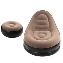 Bomba + Sillón Inflable Puff Impermeable Reposapiés Portátil - Café integral - Ver 4