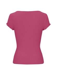 Y2K学院风女式夏季休闲蕾丝拼接圆领短袖针织T恤