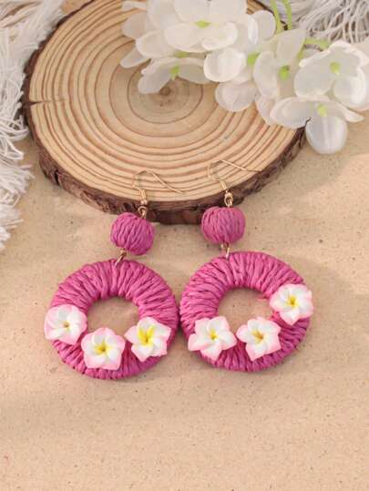 1 Paar bohemische Stil Rattan Durchbrucharbeit kreisförmige Gänseblümchen Ohrringe, bunte Dopamin Strand Blumen Ohrringe, geeignet für Strand Partys im Sommer oder täglichen Gebrauch, Freundschaftsgeschenke und Souvenirs