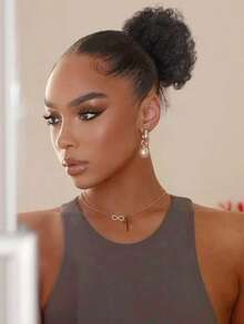 Synthetic Afro Puff Hair Bun Kinky Curly Ponytail Clip-In Extensions Updo Hairpieces For Women Daily Party Use