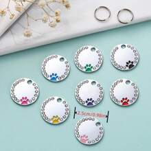 Customized Pet Supplies - Can Be Engraved With Name, Phone Number, Etc. 1pc Round Rhinestone Paw Print Pet Tag, Cute Dog Pendant Decoration