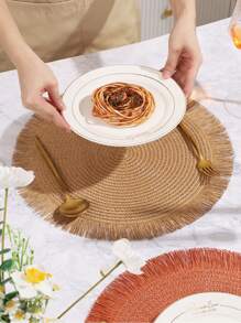 مجموعة من 2/6/8 قطع من الحصير المنسوج بشكل طبيعي، حصير دائري بطراز بوهيمي مزين بشراريب، قطر 15 بوصة، مقاوم للحرارة وقابل للغسيل، أطباق طاولة المطبخ، أطباق تحت الأكواب مانعة للانزلاق للتخييم وحفلات العائلة والزفاف والأعياد والحفلات العشائية