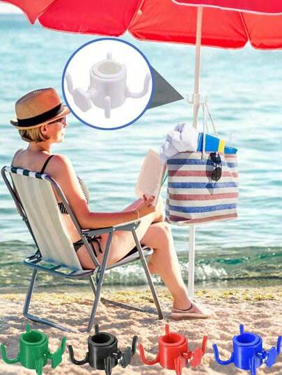 Sand Umbrella Anchor Middle Rod Four-Hook Platform Umbrella Plastic Four-Hook Accessory, Multi-Functional Four-Prong Sand Umbrella Hook, Easy To Carry, Plastic Umbrella Hook With Umbrella Frame Clamp For Hanging Sand Umbrella, Having Both Hooking And Storage Functions, Suitable For Outings, Travels And Picnics (With Small Holes), Umbrella, Christmas Tree, Mother's Day