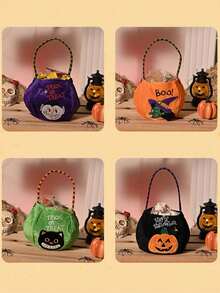 2/1pc Halloween Candy Bags, Decorative Portable Pumpkin Bags, Candy Scene Decorations, Gift Bags, Cloth Bags. - Multicolor - View 2