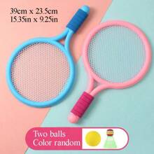 1 set de 2 piezas Raquetas de tenis de plástico con 1 pelota de tenis y 1 pelota de bádminton, pelota de entrenamiento, set de raquetas de tenis de playa, colores surtidos, adecuado para deportes al aire libre, ocio y actividades al aire libre para padres e hijos