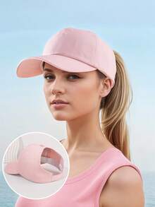 1pc Women's Heart Embroidered High Ponytail Sun Protection Half Open Top Baseball Cap - 1PC Solid Color - View 13