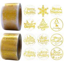500pcs/Roll Gold Foil Christmas Stickers, 1 Inch Round Plastic Seals, Matte Finish, Disposable, Merry Christmas & Snowflake Design, For Envelope Sealing, Card Making And Holiday Decoration, 6 Patterns Room Decor Home Decor Wall Decor Wall Stickers Wall Sticker Funny Stickers Personalised Stickers Scrapbook Supplies Scrapbook