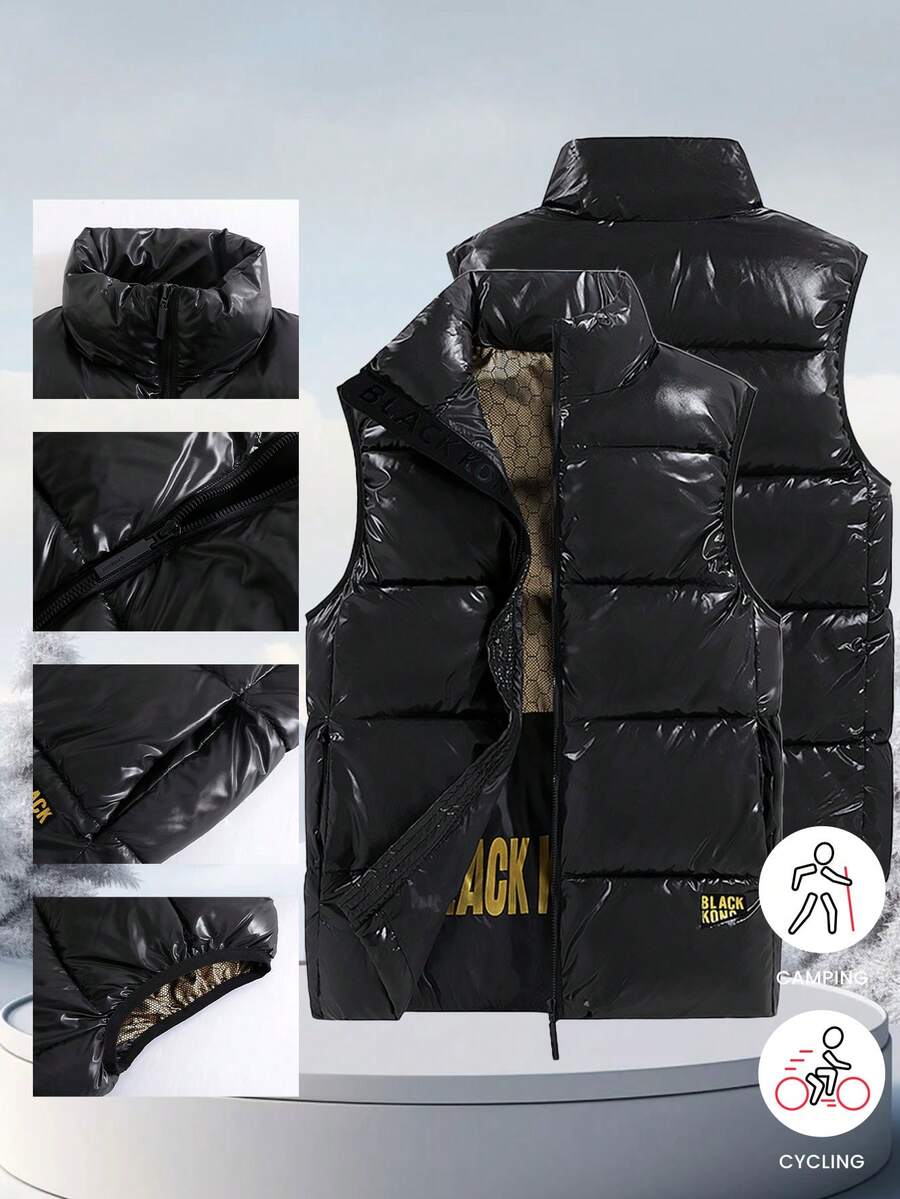 Chaleco impermeable de invierno para hombre, chaleco casual a prueba de viento Thick - Negro - Ver 1
