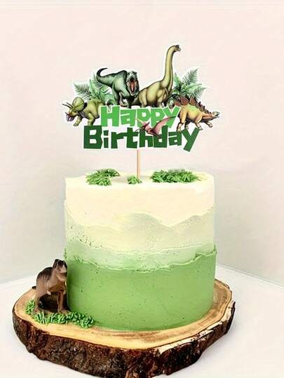 8 件/套恐龙主题蛋糕装饰，林地恐龙生日蛋糕装饰，包括霸王龙、三角龙、腕龙和蛋以及蕨类植物装饰，适用于恐龙主题生日派对、洗礼、纸杯蛋糕装饰、恐龙派对、返校、生日快乐、万圣节