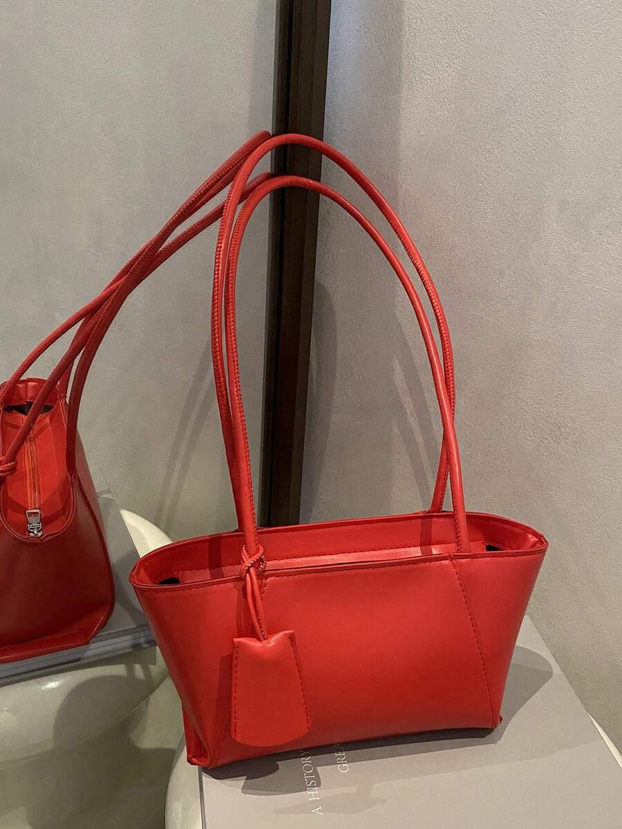 1 件红色 PU 斜挎包，新款 PU 装饰，纯色女士单肩包 - 紅色 - 查看 1