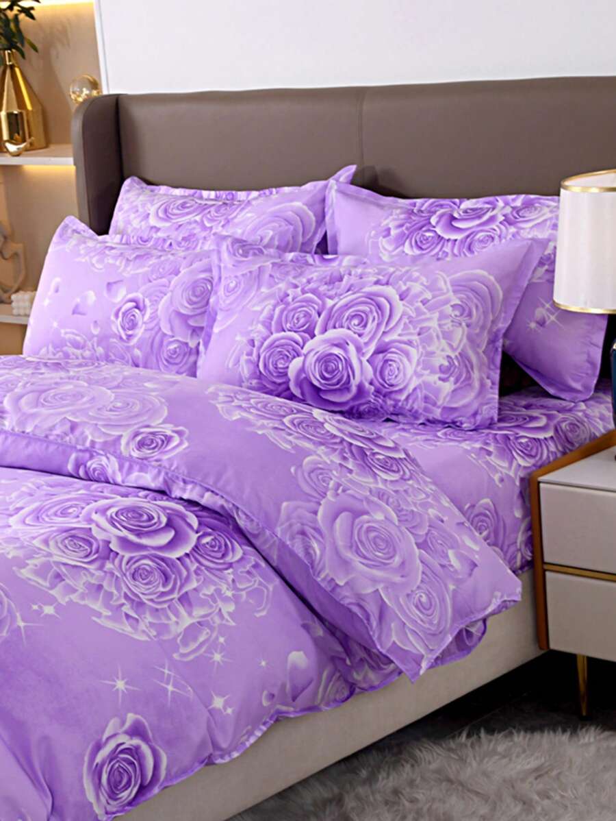 3pcs/Set Floral Duvet - Bedding Set (1 Duvet Cover + 2 Pillowcases, No Inner Core), Machine Washable, Breathable Floral Pattern, Four Seasons Comfort, Zipper Closure, Printed Polyester Fabric, Suitable For Bedroom Bedding