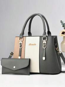 复古优雅女士手提包和钱包套装，时尚简约精致轻巧奢华单肩包 - 卡其色 - 查看 9