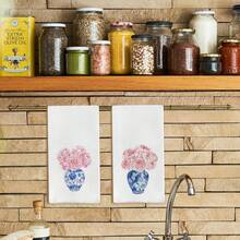 2 Pcs Blue And White Porcelain Chinoiserie Kitchen Towels, 16x24 Inch, Set Of 2, Hydrangea Floral Dish Towels Tea Towels For Kitchen, Chinoiserie Decor Hand Towels For Bathroom, Grand Millenial Decor - 藍白10 - 查看 2