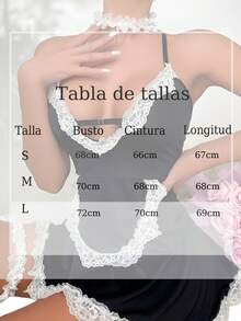 Conjuntos de 4 piezas de lencería con diseño de encaje para mujer ,uniforme de sirvienta para role-play - Negro - Ver 6