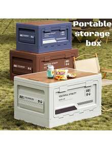 Caixa de armazenamento para acampamento ao ar livre com tampa de madeira, caixa dobrável com abertura lateral, multiuso para porta-malas de carro, exposição em barracas, suprimentos de jardinagem, acessórios para piscina - Multicolorido - Ver 4