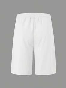 1pc Men's White Drawstring Casual Waffle Fabric Shorts, Loose Fashionable Comfortable Versatile, Suitable For Sports, Leisure And Beach Outings - White - View 4