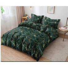 4-Piece Marble Bedding Set: Includes Duvet Cover & More - Green with gold marble design - View 2