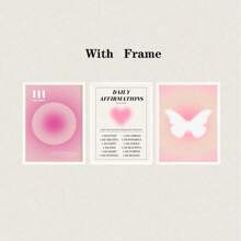 3 pièces - Affiche de gradient d'aura abstrait, art mural spirituel d'affirmation quotidienne rose, peinture sur canevas de papillon, décoration de salle esthétique, cadre en option