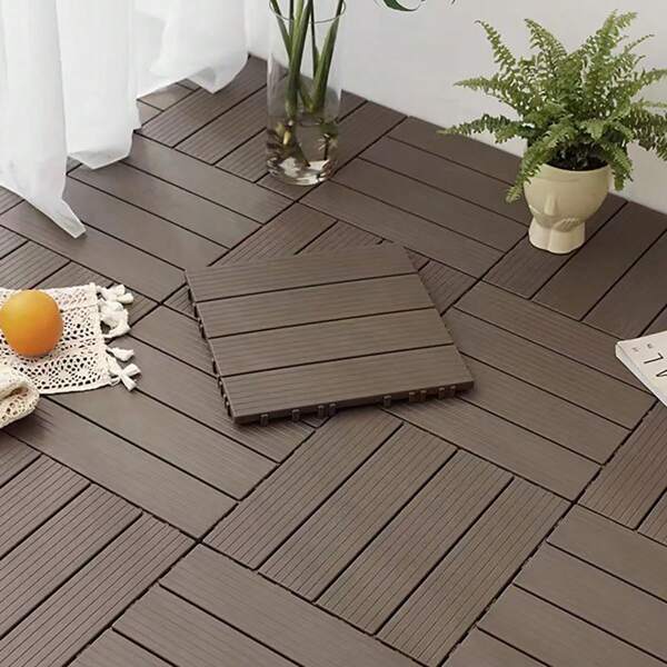 DIY Ineinandergreifende Fliesen für Terrasse/Garten, Kunststoff Bodenbelag für Balkon Outdoor