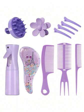 11pcs Hair Brush Set, Detangling Brush,Spray Bottle,3 Pieces Slick Back Hair Brushes For Toddlers,Scalp Massager Shampoo Brush,Premium Wide Tooth Comb,Alligator Hair Clips,Flower Hair Clip For Girls Body Care For Travel,Outdoor,Sport,Office,School,Hair Clips,Hair Accessories, Back To School Supplies