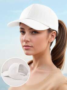 1pc Women's Heart Embroidered High Ponytail Sun Protection Half Open Top Baseball Cap - 1PC Solid Color - View 10