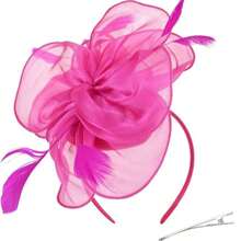 1 Stück Fascinator Hut Teezeremonie Kopfschmuck mit Bändern, Federn auf Haarband und Clip für Mädchen und Frauen, Haaraccessoire