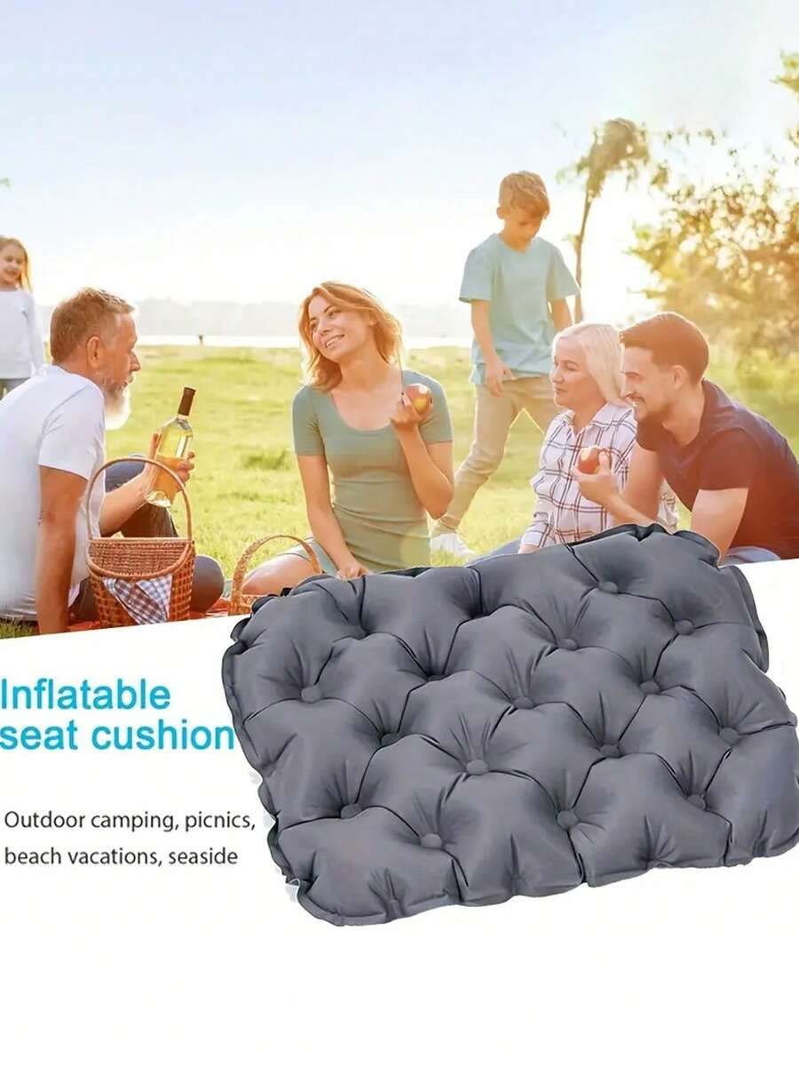 1个超轻便携充气坐垫，耐用尼龙材质，快速充气，0.98英寸可调节气阀，适用于露营、钓鱼和户外活动（17.32x13.39英寸，绗缝纹理），钓鱼坐垫，绗缝纹理