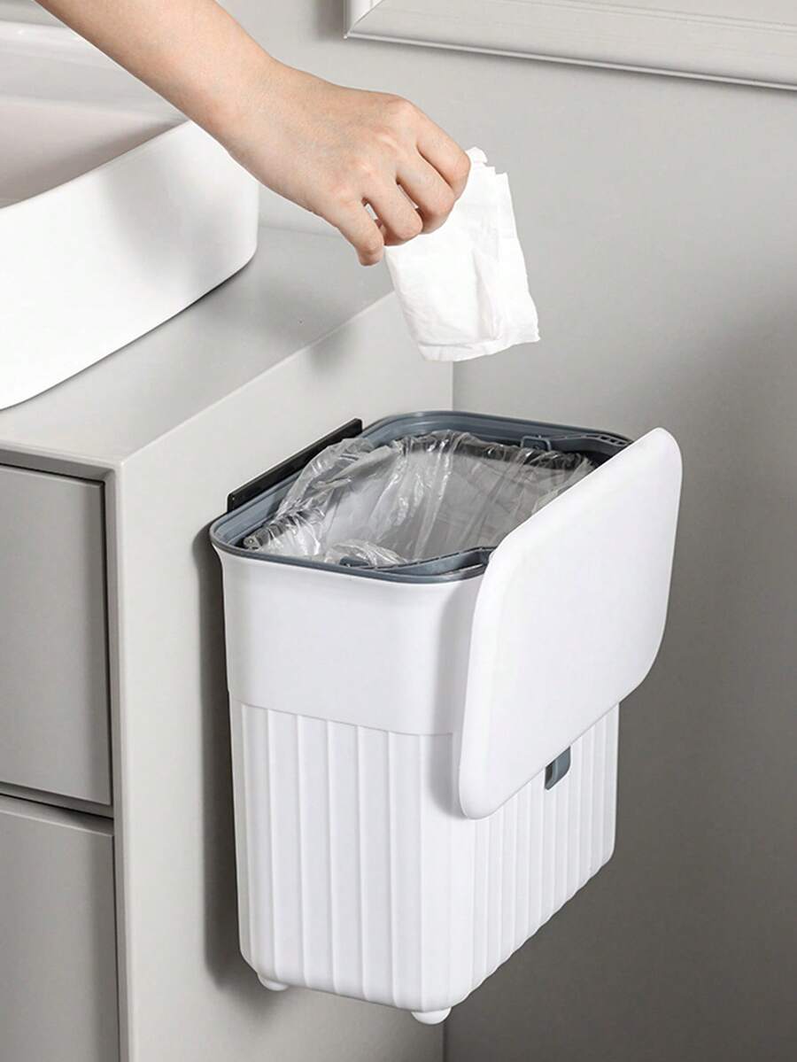 Living And Home Multi-Mount Kitchen Trash Bin (Space-Saving/Complete Set) With Hanging & Wall Hooks - White 26.5cm W X 16cm D X 27.5cm H - View 1