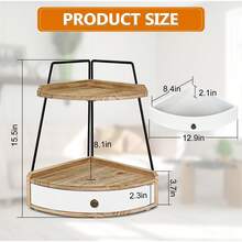 2 Tier Bathroom Counter Organizer, Wood Bathroom Tray With Drawer, Corner Storage Shelf For Cosmetic Vanity Tray Kitchen Spice Rack Coffee Station Organizer, Kitchen Organizer And Storage - Roasted White - View 3