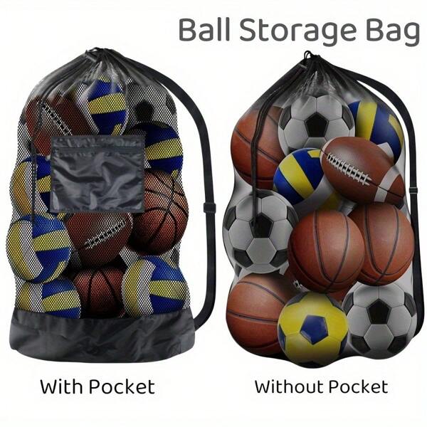 1er Pack Große Kapazität Kordelzug Sport Tasche mit Mehreren Taschen - Strapazierfähiger Schwarzer Gym Rucksack für Basketball, Fußball, Tennis, Volleyball Ausrüstungsaufbewahrung, Basketball Zubehör