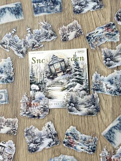 CANDY POETRY 1 Pack Of 30 Winter Themed Stickers For Scrapbooking, Vintage Aesthetic Decorative Stickers For DIY, Holiday Gifts, Personalized Sticker Albums, School Supplies