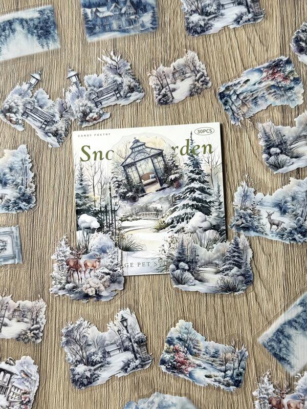 CANDY POETRY 1 Pack Of 30 Winter Themed Stickers For Scrapbooking, Vintage Aesthetic Decorative Stickers For DIY, Holiday Gifts, Personalized Sticker Albums, School Supplies