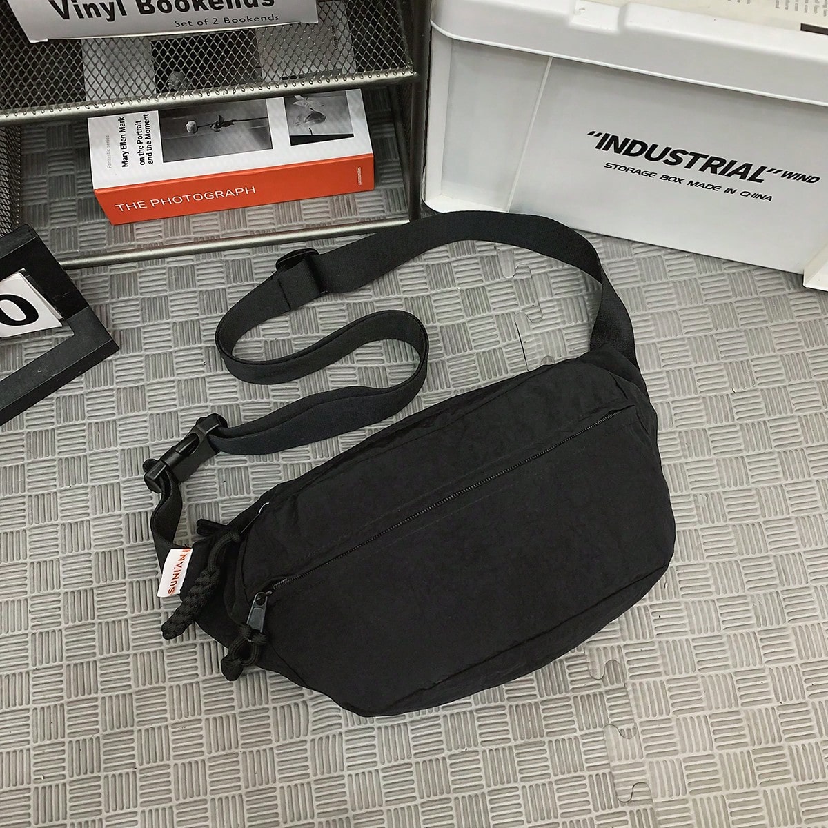 1pc Peach Tree Men Adjustable Strap Solid Color Letter Print Multi-Compartment Zippered Closure Casual Shoulder Chest Bag & Waist Bag For Outdoor, Sports, Travel, Street Wear Phone Bag, Thigh Bag, Camping, Easter, Camping, Hiking Bag