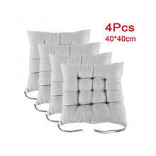 4 Pack Seat Pad Dining Room Garden Kitchen Chair Seat Cushions Tie On Plain UK