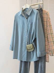 YUXIN Vintage Chic Casual Plaid Long Sleeve Lightweight Shirt For Women, Spring/Summer/Autumn New Design Loose Lapel Blouse