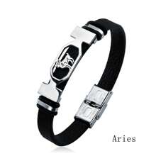 Stainless Steel Constellation Bracelet For Women Men Zodiac Sign Leather Bracelet Wristband Jewelry Birthday Gift