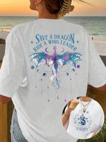 Maglie estive, t-shirt reversibile con grafica cavalcatore di draghi e tempesta ossidiana, maglietta casual a girocollo, alla moda e bella, t-shirt grafiche per donna