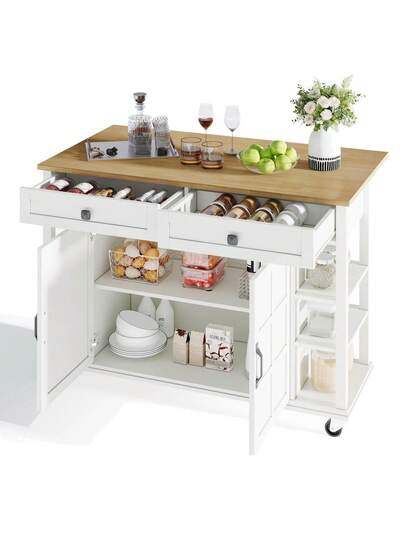 Sairedel Multifunctional Kitchen Trolley Folding Worktop, 120*65 Cm Exp able, Drawers, Spacious Storage, On Wheels Stylish Serving The Kitchen, Dining Room Living view 9