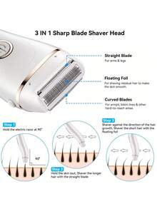 Rasoir rechargeable pour femmes avec affichage LED USB - Tondeuse à poils du corps - Pour les aisselles - Les jambes - La zone du maillot - Cadeau idéal pour la fête des mères et Noël - Blanc - Couleur verte