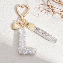 1pc White Soft Pottery Letter Rhinestone Keychain Cute Personalized Bag Charm, Car Key Chain Love Decor, Gift For Mom, Friend, Valentine's Day Backpack For School Car Accessories Goth Y2k