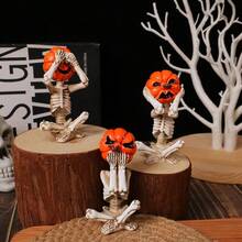 3pcs Pumpkin Head Skull Figurine Decoration Home Halloween Horror Doll Decoration Scene Props Party Supplies Home Decor Room Decor Halloween Decor