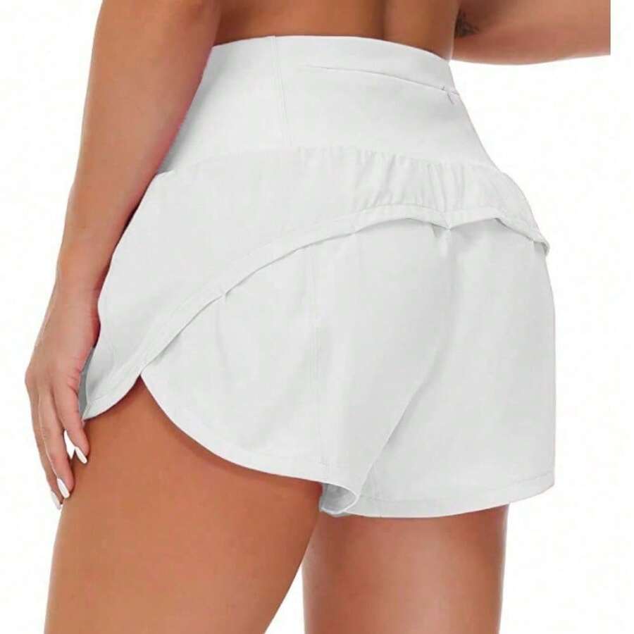 Womens High Waisted Running Shorts Quick Dry Athletic Workout Shorts With Mesh Liner Zipper Pockets - trắng - Xem 1