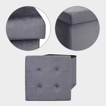 Taburete de Almacenamiento Taburete Reposapiés Plegable Terciopelo - Gris - Ver 5