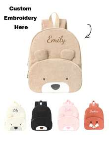 Custom Embroidered Corduroy Animal Backpack With Personalized Name, Cute Fox And Bear Design, Lightweight Large Capacity Casual Daypack, Laptop Backpack For Work, School, Commuting, Travel, Outdoor, Versatile Gift For Women, Teens, Friends, Birthday, Holidays, All-Purpose, Large Capacity, Versatile - Multicolor - View 1