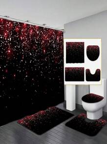 4pcs Black Sequin Shower Curtain Set, Elegant Camo Decor Modern Home, Waterproof Curtain And Bathroom Mat 3pcs Set, 12pcs Shower Curtain Hooks Included Bathroom Accessories Back To School
