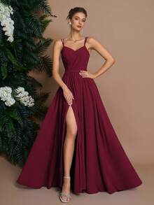 Elisanya Váy dạ hội dài AOSHABABI Burgundy Spaghetti Strap có thể tháo rời, thiết kế chéo cổ chữ V tôn lên vóc dáng thanh lịch, phù hợp với mọi dịp trang trọng, lễ hội âm nhạc, dạ tiệc, đám cưới, tiệc tùng, tốt nghiệp, hẹn hò, ngày lễ và phù dâu - Màu Đỏ Sâu - Xem 2