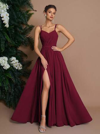 Vestido de noche largo AOSHABABI con tirantes finos de color burdeos, cinturón desmontable en la cintura, diseño de escote en V con cruzado, que acentúa la figura elegante, adecuado para cualquier ocasión formal, festivales de música, galas, bodas, fiestas, graduaciones, citas, vacaciones y damas de honor