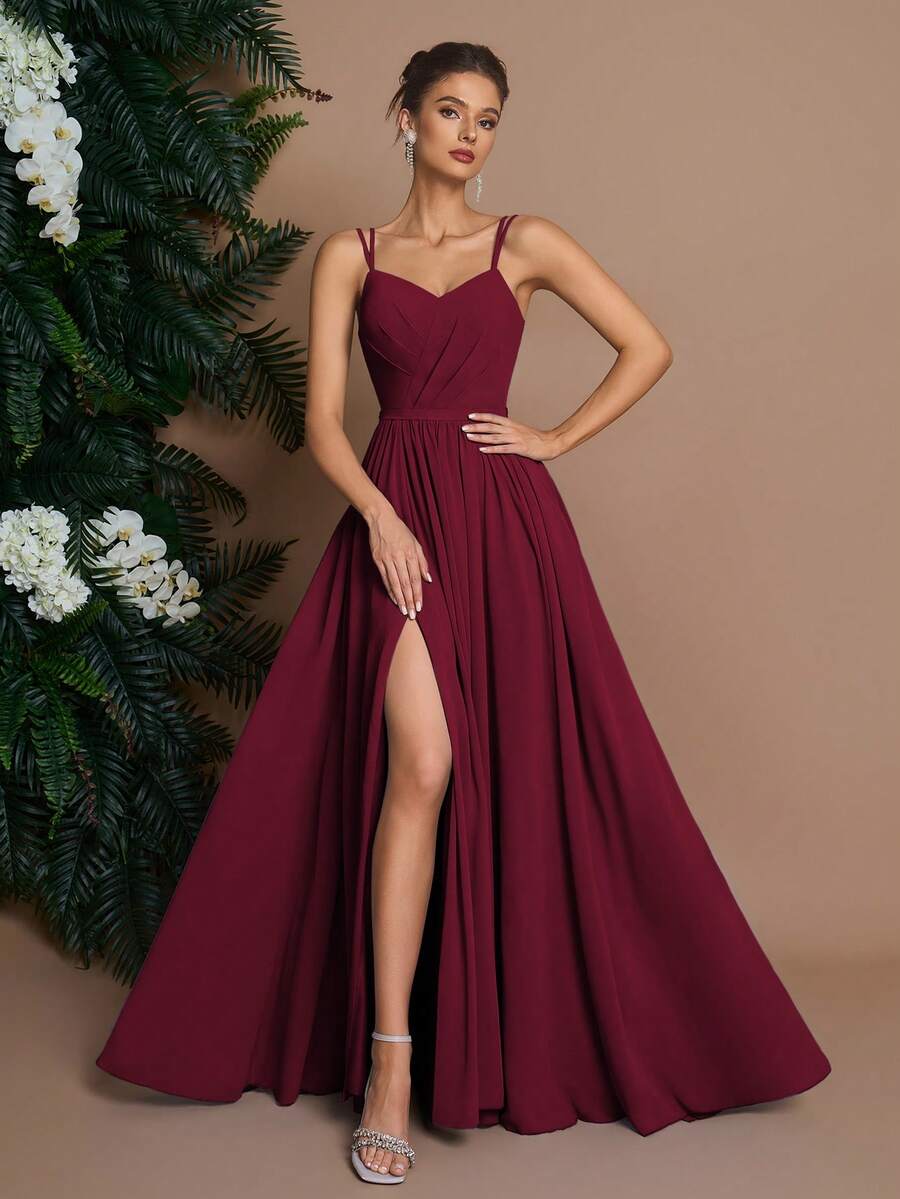 Elisanya Váy dạ hội dài AOSHABABI Burgundy Spaghetti Strap có thể tháo rời, thiết kế chéo cổ chữ V tôn lên vóc dáng thanh lịch, phù hợp với mọi dịp trang trọng, lễ hội âm nhạc, dạ tiệc, đám cưới, tiệc tùng, tốt nghiệp, hẹn hò, ngày lễ và phù dâu