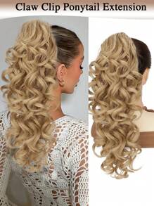Extensión de cola de caballo de 16 pulgadas con pinza garra, extensión de cabello natural y sintético rizado y ondulado, accesorio de cabello para uso diario de mujeres