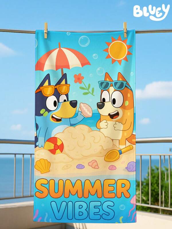 Bluey ‌Bluey Cartoon Print Oversized Beach Towel‌ - Quick Dry Soft Microfiber Lightweight Sandproof Foldable For Swimming, Yoga, Gym, Beach, Travel Activities